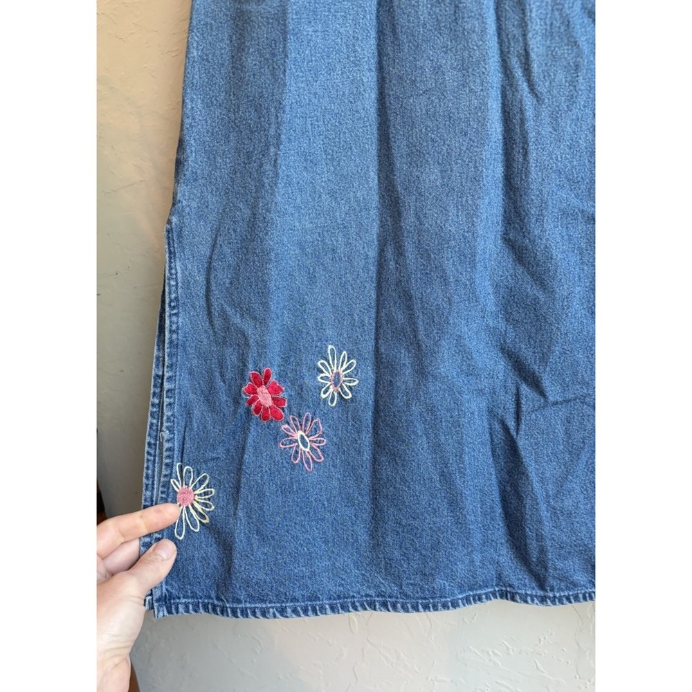 Vintage 90s Y2K Agapo Denim Overall Midi Maxi Dress 1X Embroidered Cottagecore - Picture 6 of 7